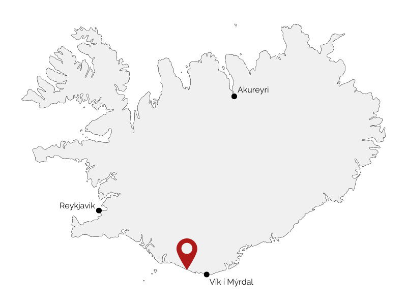 L'épave de l'avion DC3 sur une carte d'Islande