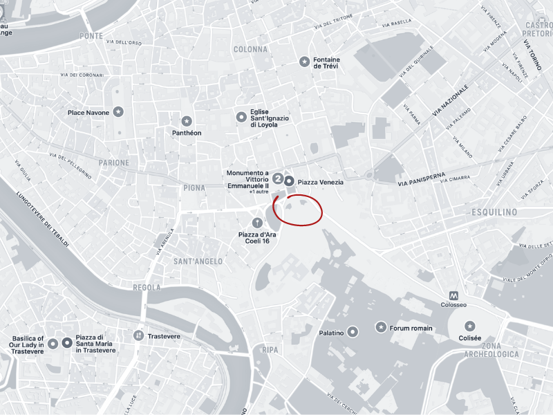 Carte de Rome pour trouver la Place de Venise, où l'on trouve le Monument à Victor-Emmanuel II.